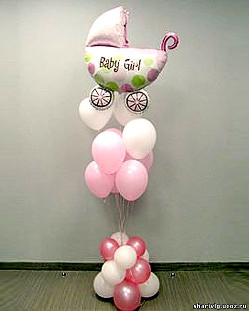 Фонтан из гелиевых воздушных шаров с детской коляской